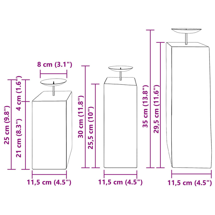Suport pentru lumânări 3 pcs natural Lemn masiv recuperat - WALTI WALTI