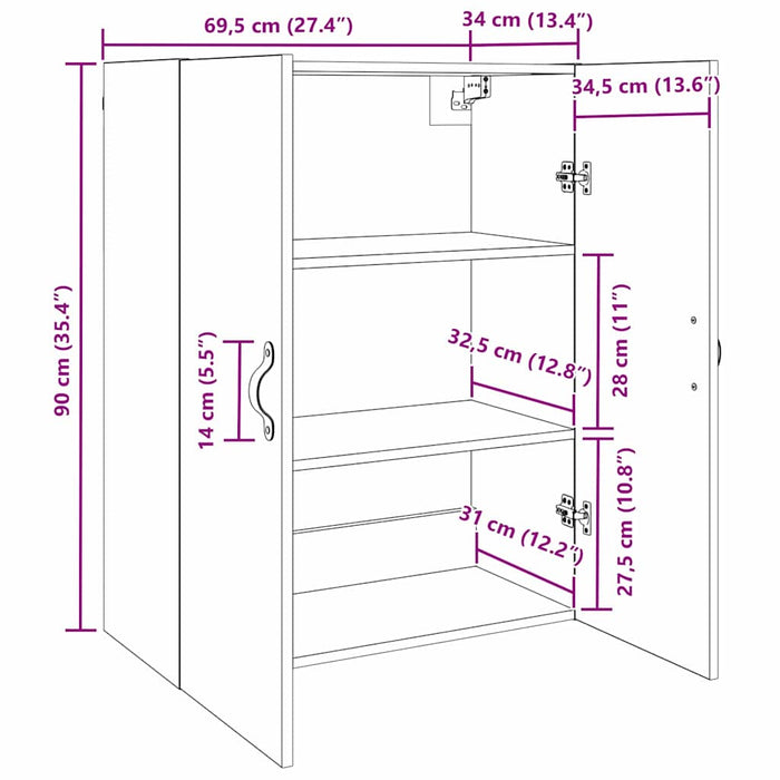 Dulap de perete Lemn vechi 69,5 x 34 x 90 cm Lemn compozit - WALTI WALTI