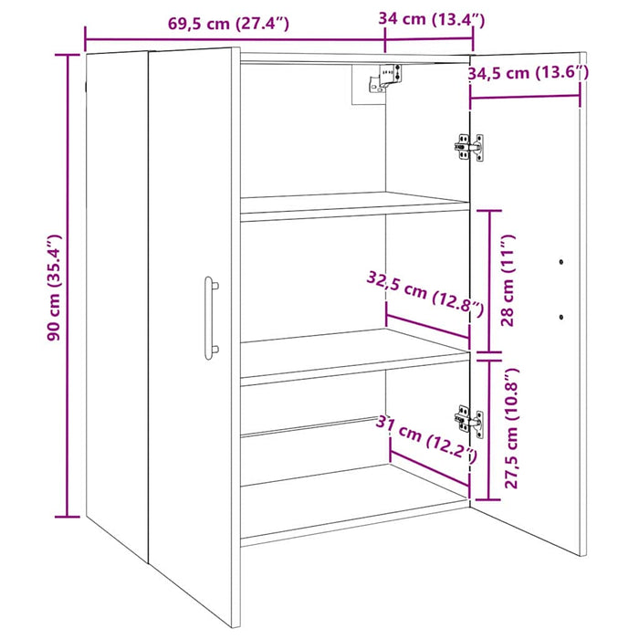 Dulap montat pe perete stejar artizanal 69.5 x 34 x 90 cm - WALTI WALTI