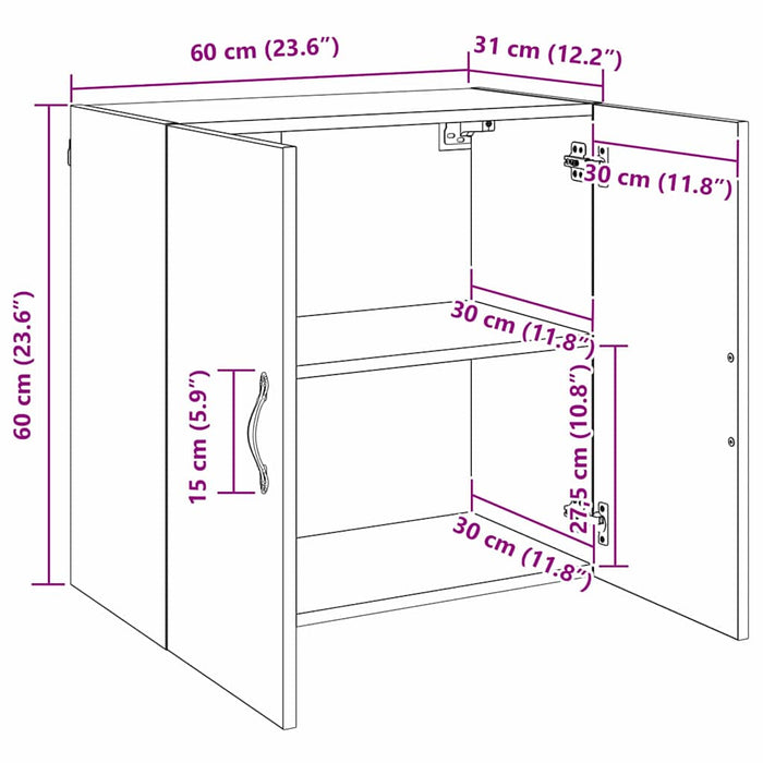 Dulap montat pe perete Stejar Artizanal 60 x 31 x 60 cm - WALTI WALTI