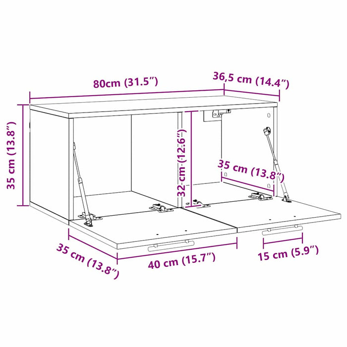 Dulap de perete Stejar negru 80 x 36.5 x 35 cm Lemn compozit - WALTI WALTI