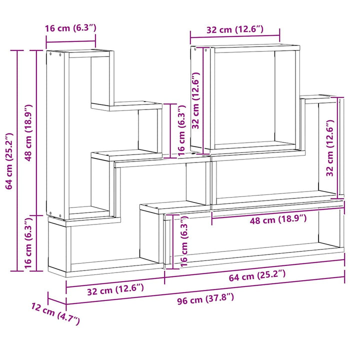Cubo de perete Stejar negru 96 x 12 x 64 cm Lemn compozit - WALTI WALTI