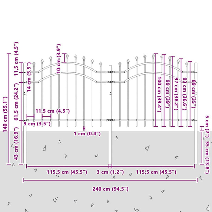 Gard de Grădină Gri 140 cm Oțel vopsit în pulbere - WALTI WALTI