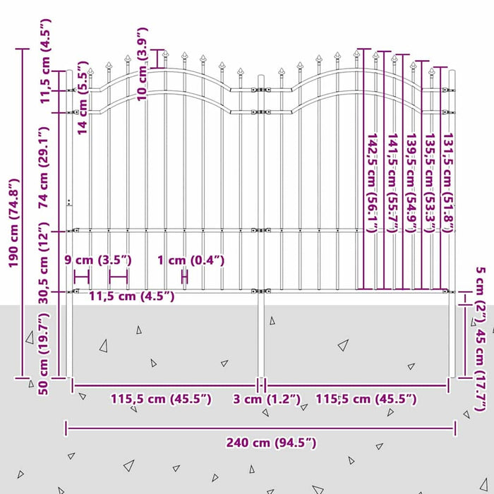 Gard de Grădină Gri 190 cm Oțel vopsit în pulbere - WALTI WALTI