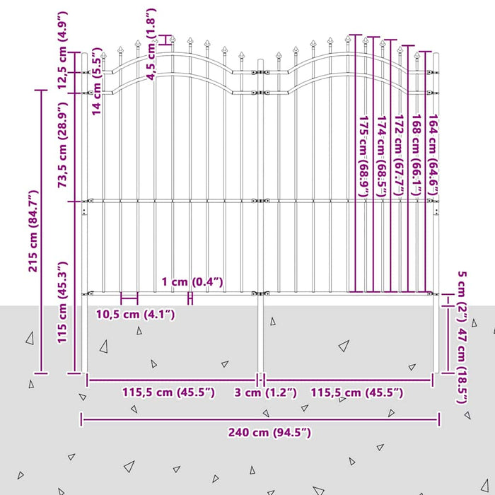 Gard de Grădină Gri 215 cm Oțel vopsit în pulbere - WALTI WALTI
