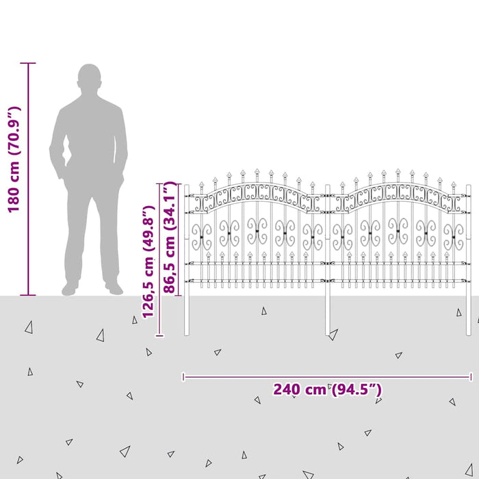 Gard de grădină Gri 140 cm Oțel vopsit în pulbere - WALTI WALTI