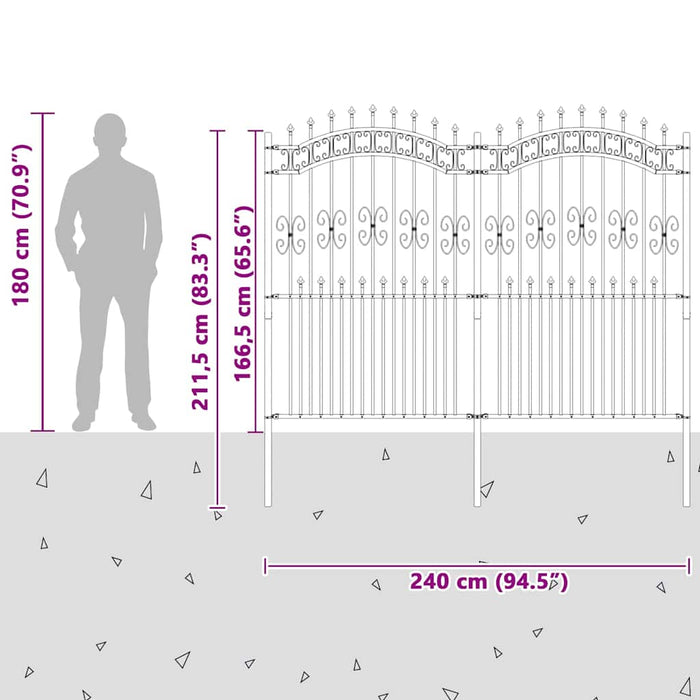 Gard de grădină Gri 215 cm Oțel vopsit în pulbere - WALTI WALTI