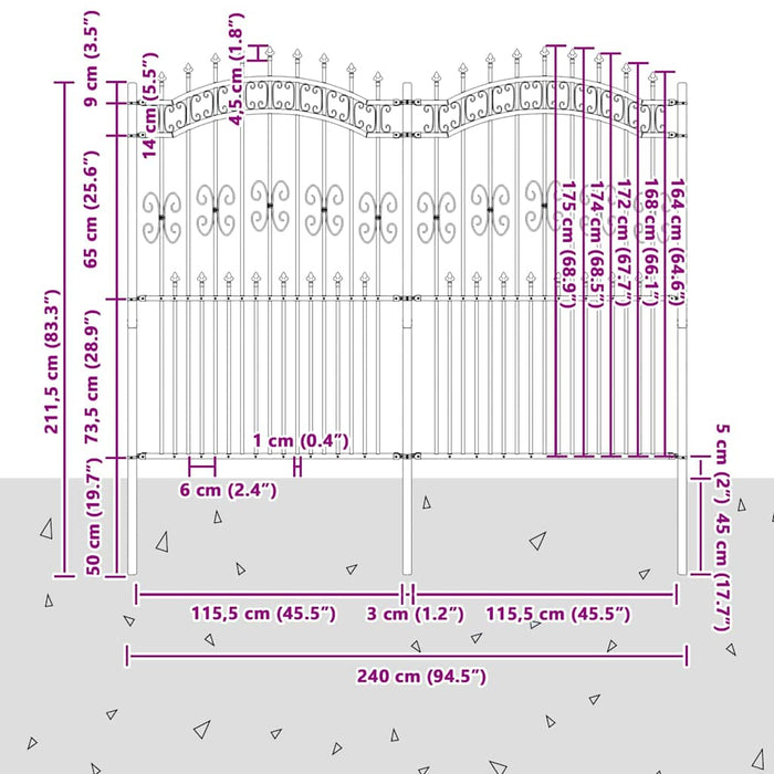 Gard de grădină Gri 215 cm Oțel vopsit în pulbere - WALTI WALTI