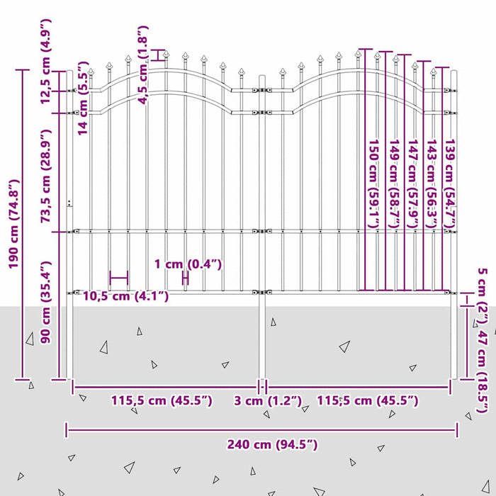 Gard de Grădină Alb 190 cm Oțel vopsit în pulbere - WALTI WALTI