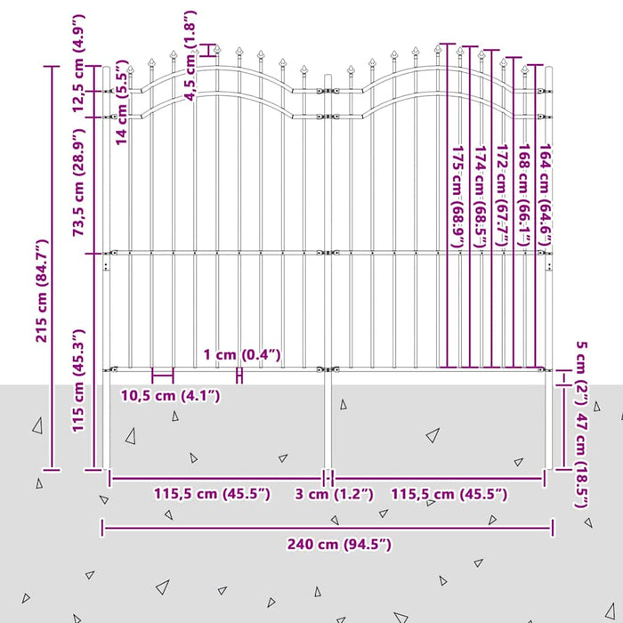 Gard de Grădină Alb 215 cm Oțel vopsit în pulbere - WALTI WALTI