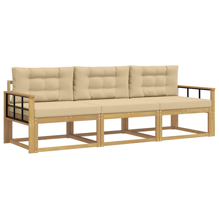 Set de canapele de exterior cu pernă 3 pcs Alb și Bej Poliester WALTI