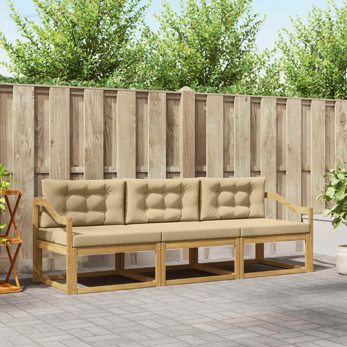 Set de canapele de exterior cu pernă 3 pcs Alb și Bej Poliester WALTI