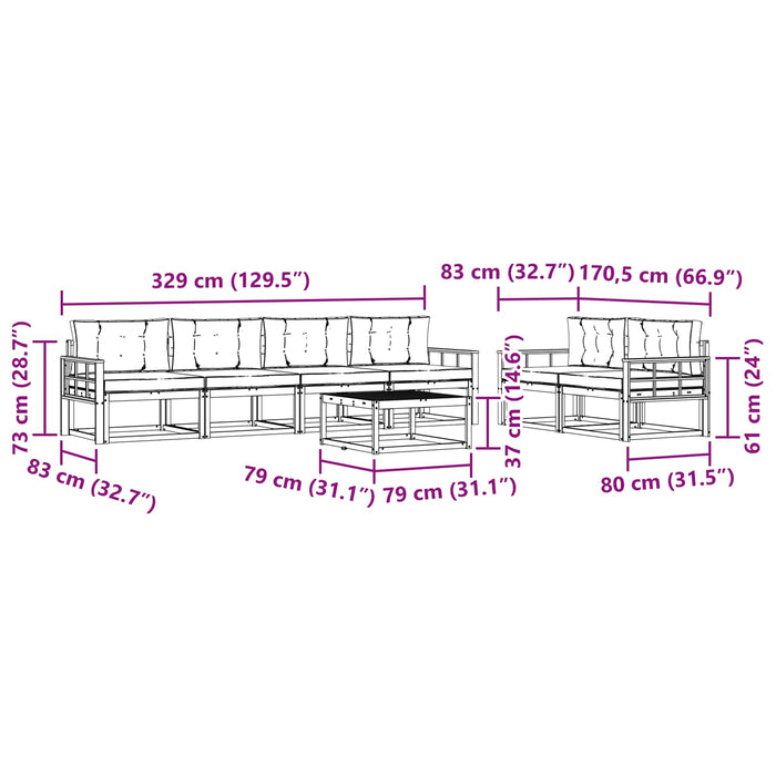 Set de canapele de exterior cu pernă 6 pcs Alb și gri deschis WALTI