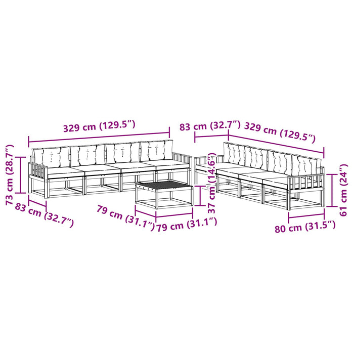 Set de canapele de exterior 9 pcs Alb și crem 79 x 79 x 37 cm WALTI