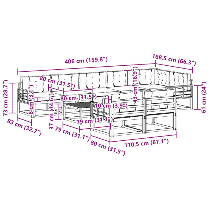Set de canapele de exterior 9 pcs Alb și gri deschis WALTI