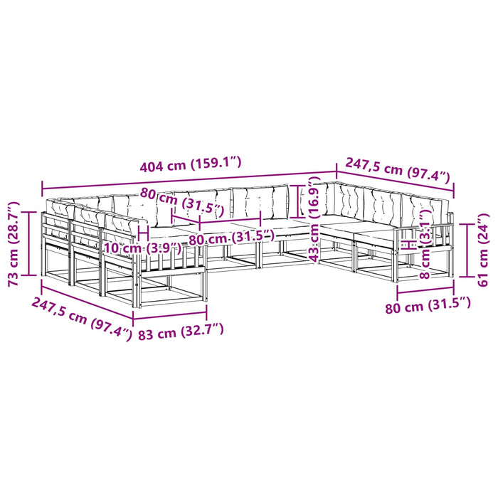 Set de canapele de exterior cu pernă 9 pcs Alb și gri deschis WALTI