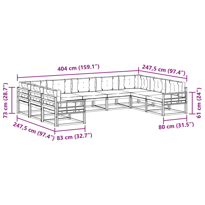 Set de canapele de exterior cu pernă 9 pcs Alb și gri deschis WALTI