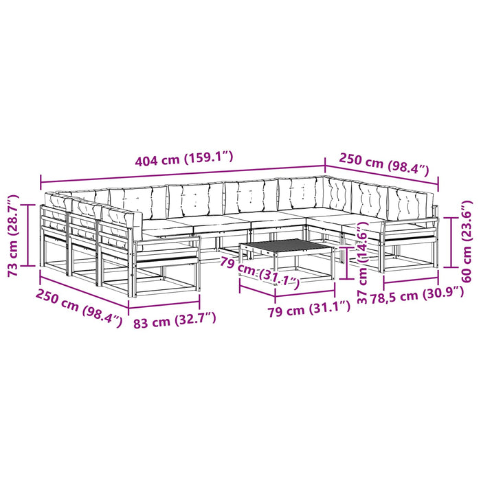 Set de canapele de exterior cu pernă 10 pcs Alb și gri deschis WALTI