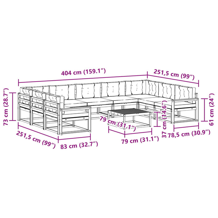 Set de canapele de exterior cu pernă 10 pcs Alb și Bej WALTI