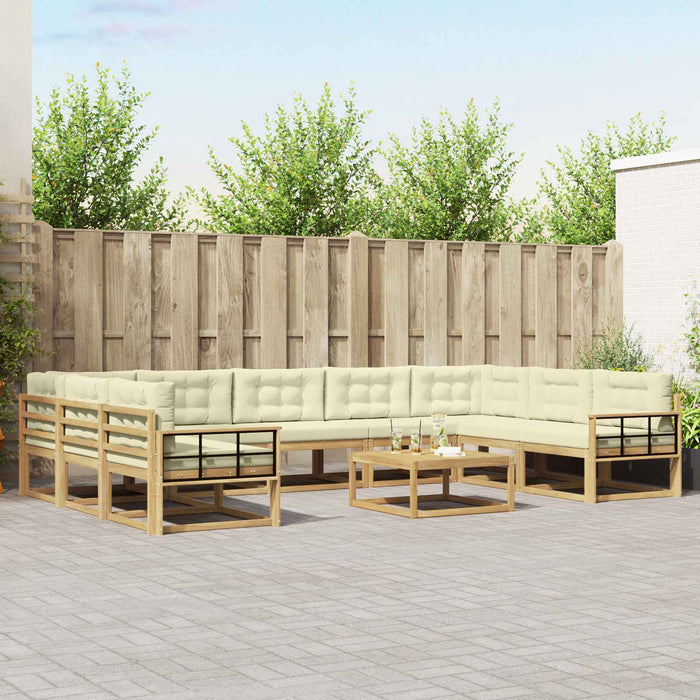 Set de canapele de exterior cu pernă 10 pcs Alb și crem WALTI
