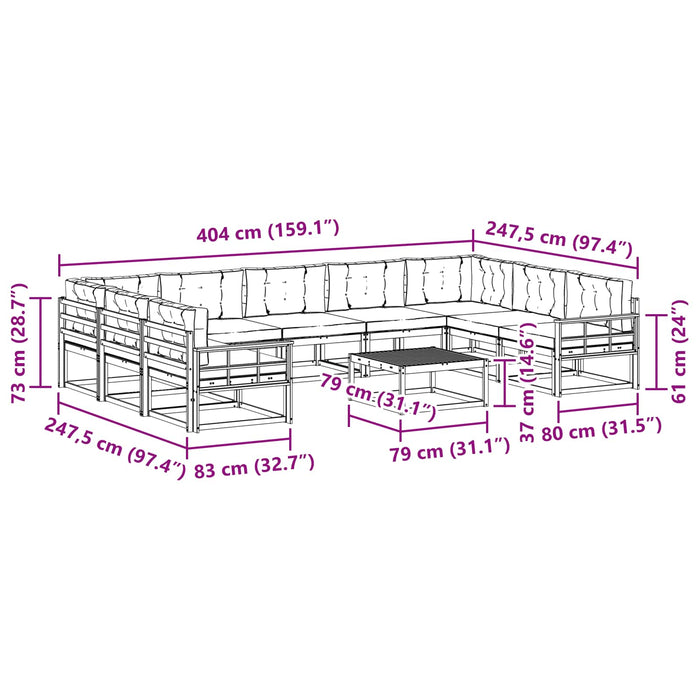Set de canapele de exterior cu pernă 10 pcs Alb și crem WALTI