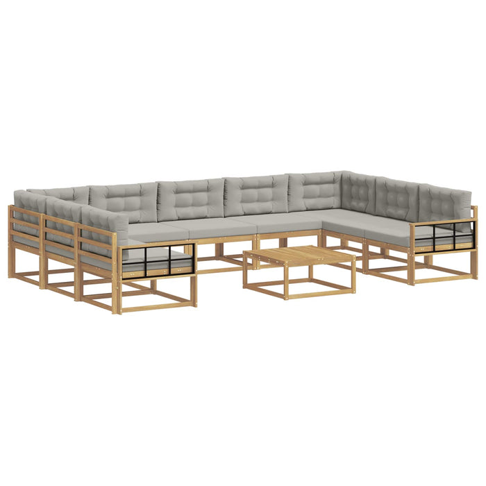 Set de canapele de exterior cu pernă 10 pcs Alb și gri deschis WALTI