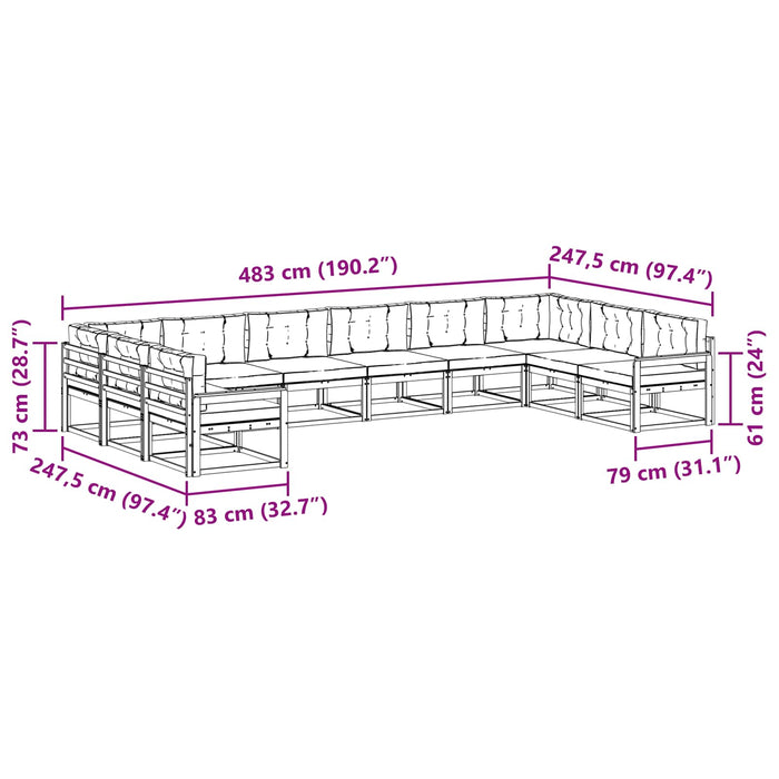 Set de canapele de exterior cu pernă 10 pcs Alb și gri deschis WALTI