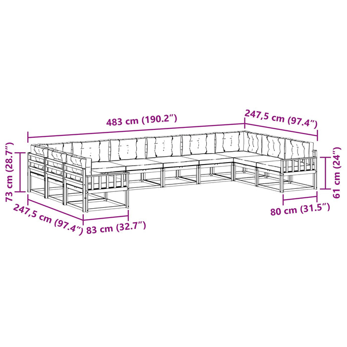 Set de canapele de exterior cu pernă 10 pcs Alb și Bej WALTI