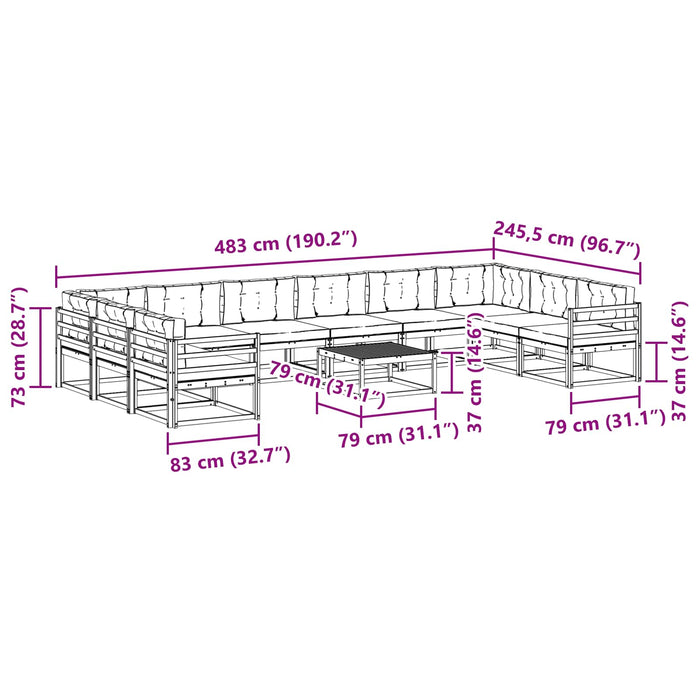 Set de canapele de exterior cu pernă 11 pcs Alb și crem WALTI