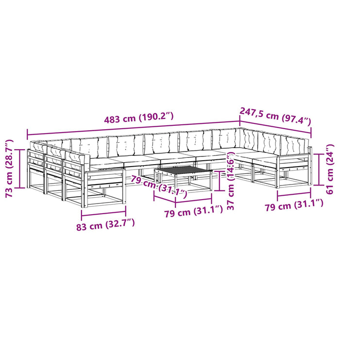 Set de canapele de exterior cu pernă 11 pcs Alb și crem WALTI