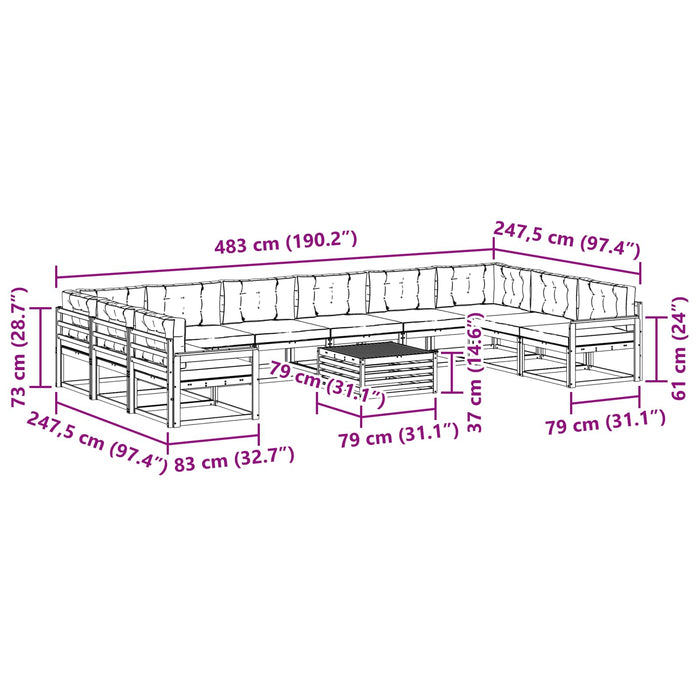 Set de canapele de exterior cu pernă 11 pcs Alb și antracit WALTI