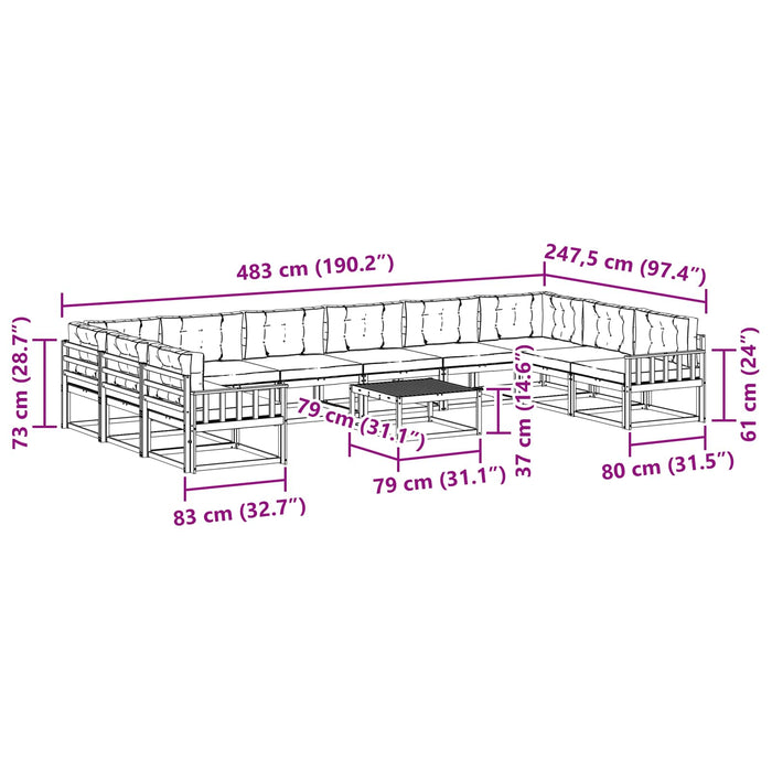 Set de canapele de exterior cu pernă 11 pcs Alb și crem WALTI