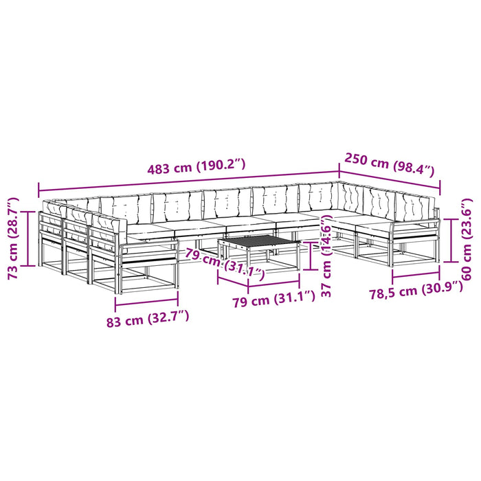 Set de canapele de exterior cu pernă 11 pcs Alb și crem WALTI