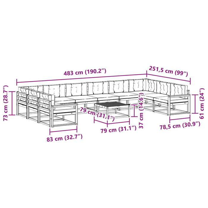 Set de canapele de exterior cu pernă 11 pcs Alb și crem WALTI