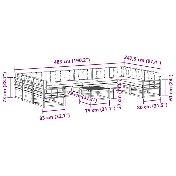 Set de canapele de exterior cu pernă 11 pcs Alb și crem WALTI