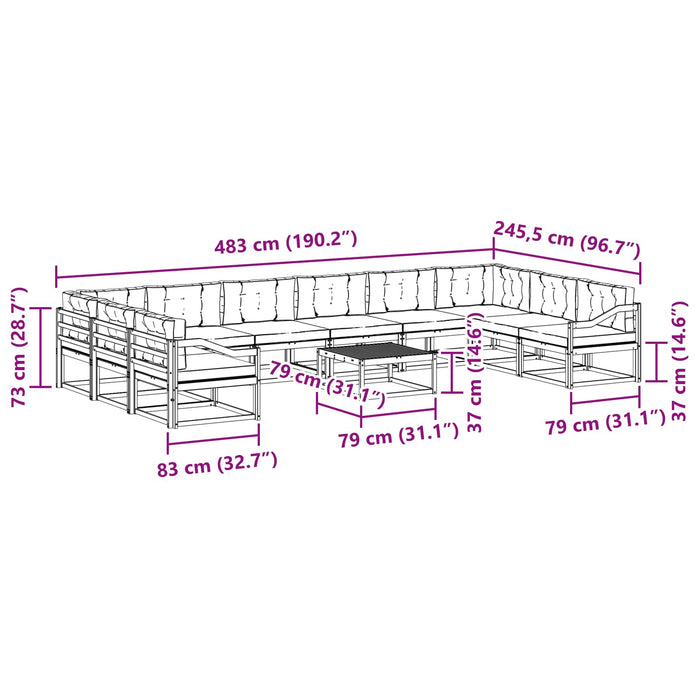 Set de canapele de exterior cu pernă 11 pcs Alb și crem WALTI