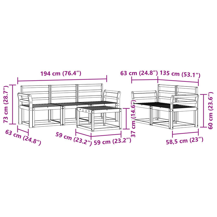 Set de canapele de exterior 6 pcs Alb 59 x 59 x 37 cm WALTI