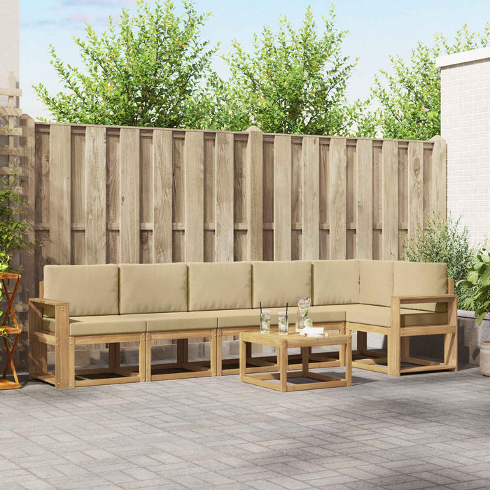Set de canapele de exterior cu pernă 7 pcs Alb și Bej Poliester WALTI