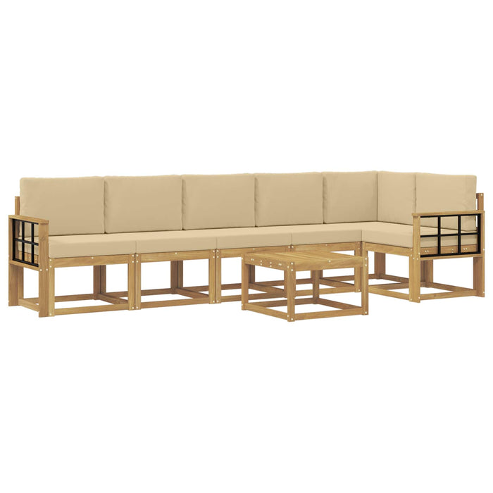 Set de canapele de exterior cu pernă 7 pcs Alb și Bej Poliester WALTI