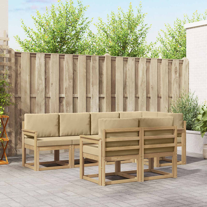 Set de canapele de exterior cu pernă 7 pcs Alb și Bej Poliester WALTI