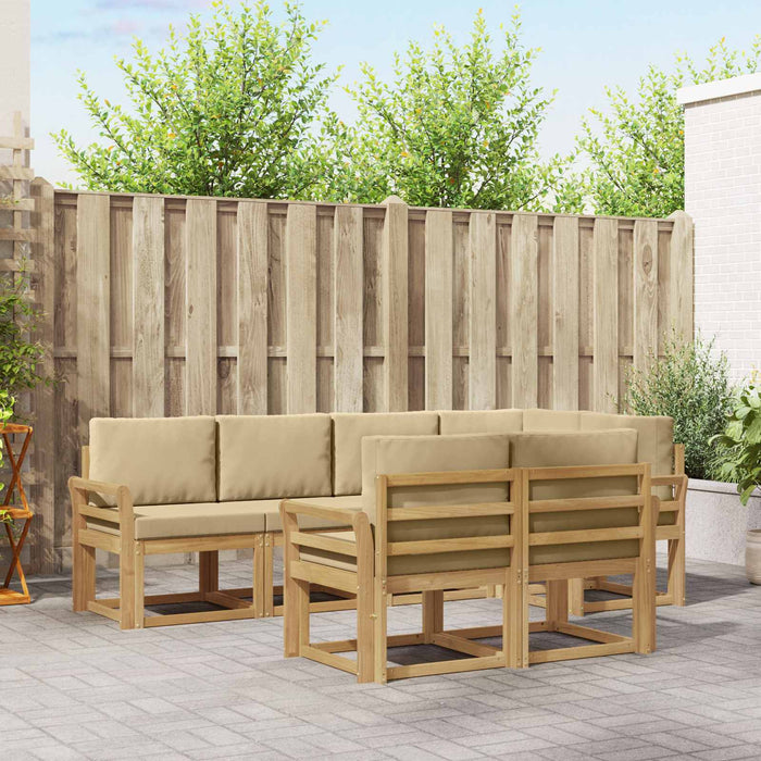 Set de canapele de exterior cu pernă 7 pcs Alb și Bej Poliester WALTI