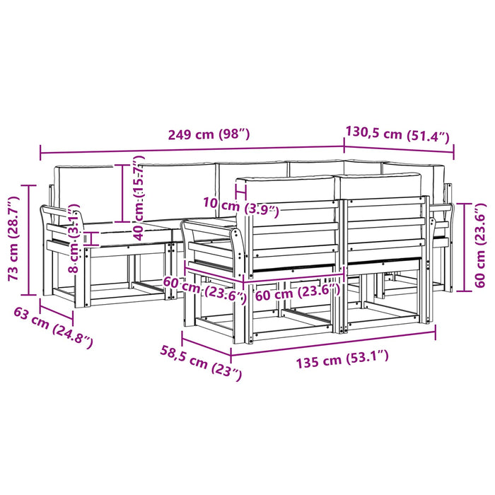 Set de canapele de exterior cu pernă 7 pcs Alb și Bej Poliester WALTI
