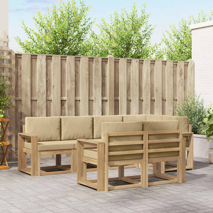 Set de canapele de exterior cu pernă 7 pcs Alb și Bej Poliester WALTI