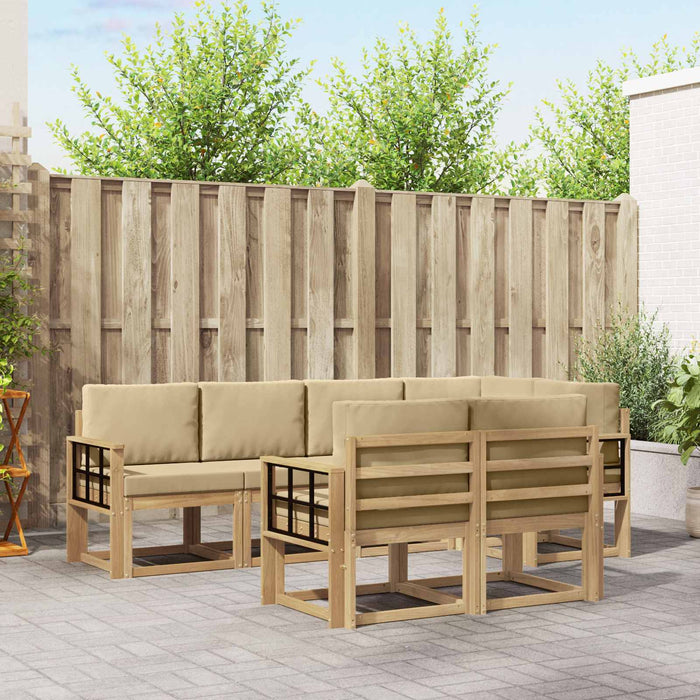 Set de canapele de exterior cu pernă 7 pcs Alb și Bej Poliester WALTI