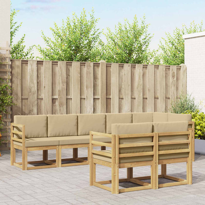 Set de canapele de exterior cu pernă 8 pcs Alb și Bej Poliester WALTI