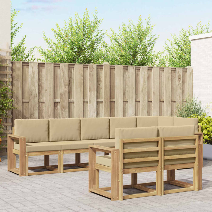 Set de canapele de exterior cu pernă 8 pcs Alb și Bej Poliester WALTI