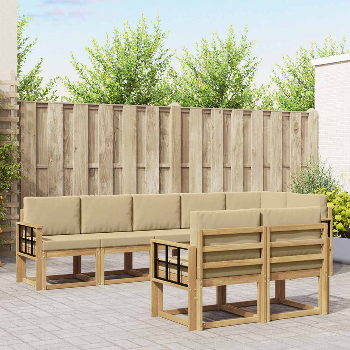 Set de canapele de exterior cu pernă 8 pcs Alb și Bej Poliester WALTI