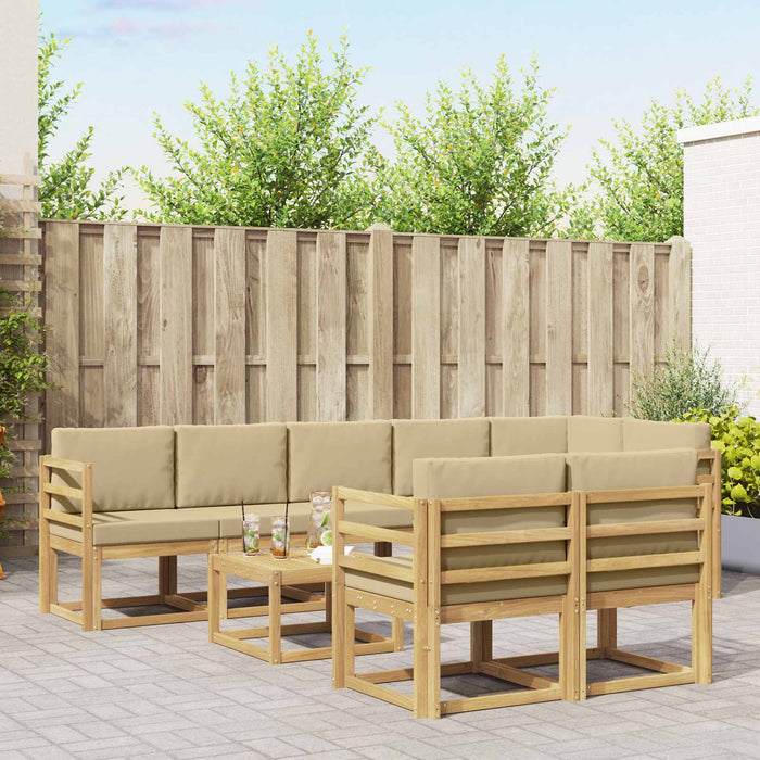 Set de canapele de exterior cu pernă 9 pcs Alb și Bej Poliester WALTI