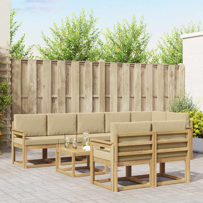 Set de canapele de exterior cu pernă 9 pcs Alb și Bej Poliester WALTI