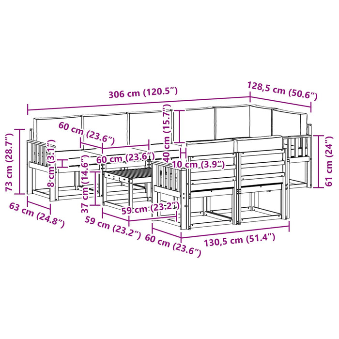Set de canapele de exterior 9 pcs Alb și crem Poliester WALTI